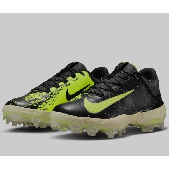 New Size 11 Nike Alpha Huarache Elite 4 Low MCS Baseball Black/Lime FV6096-001 - Picture 1 of 9